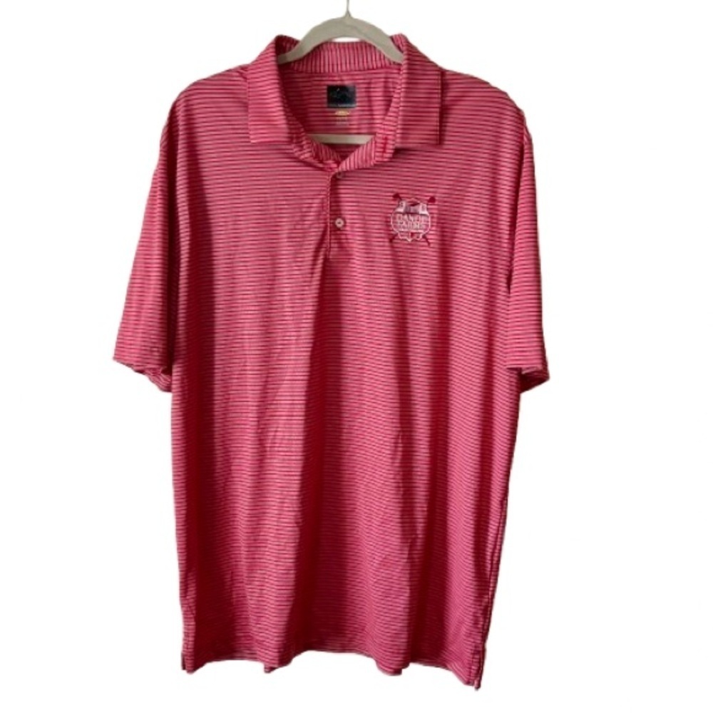 Greg Norman Collection Men’s Red Striped Golf Shirt with Country Club Embroidery